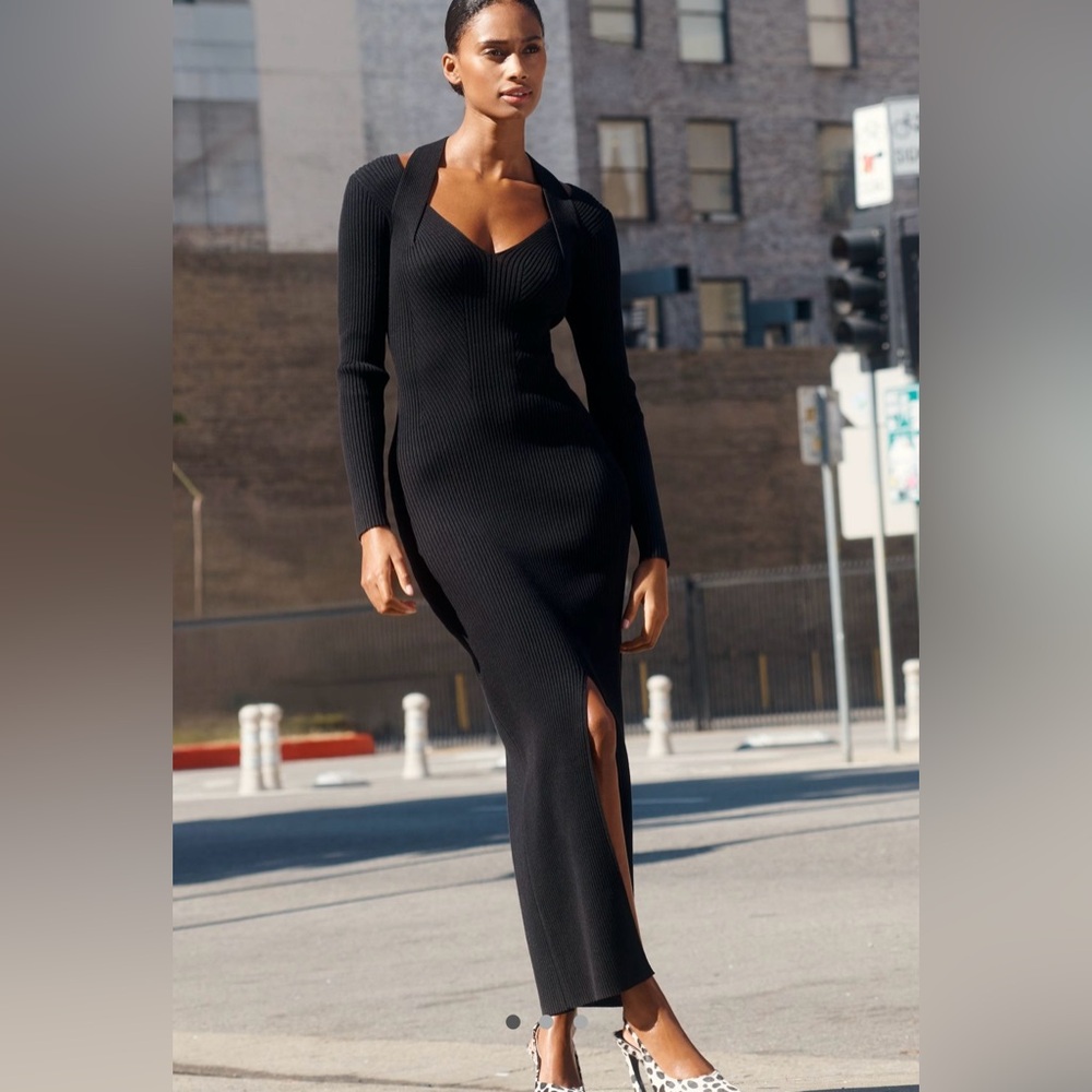 Long-sleeve crisscross knit dress